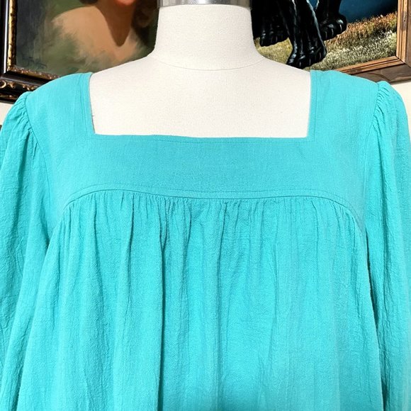 80s Vintage Plus Size Silhouettes Blue Green 100% Cotton Comfy Patio Dress 1X - Picture 2 of 7